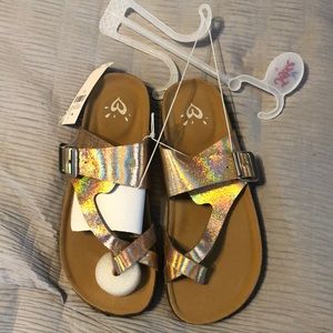 Justice Rose Gold Holographic Sandals nwt